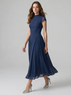 Navy Blue Chiffon A-Line Scoop Neck Back Zip Ankle-Length Bridesmaid Dress - Curvevia