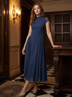 Navy Blue Chiffon A-Line Scoop Neck Back Zip Ankle-Length Bridesmaid Dress - Curvevia