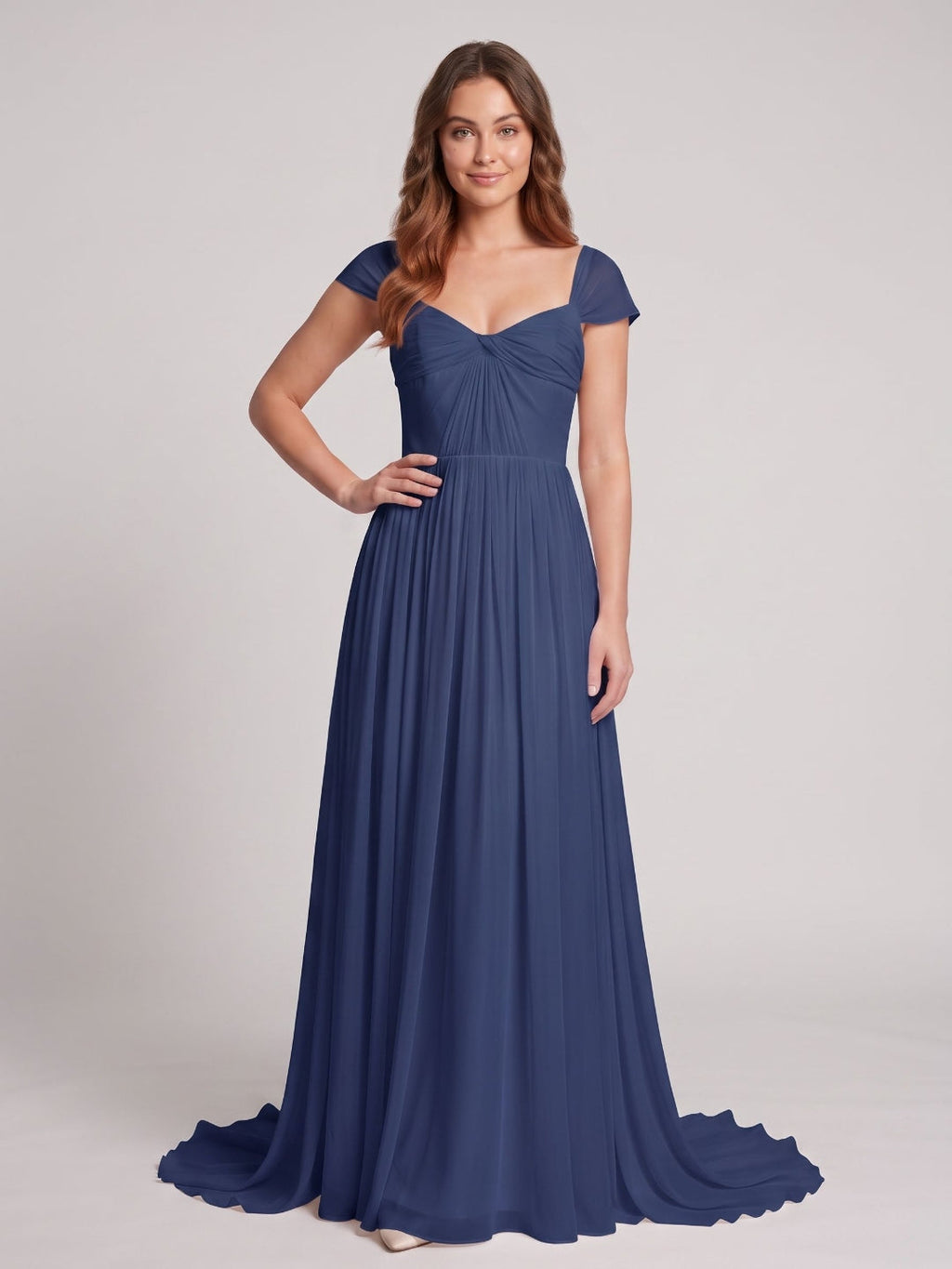 Navy Blue Chiffon A-Line Square Neck Backless Floor-Length Prom Dress - Curvevia