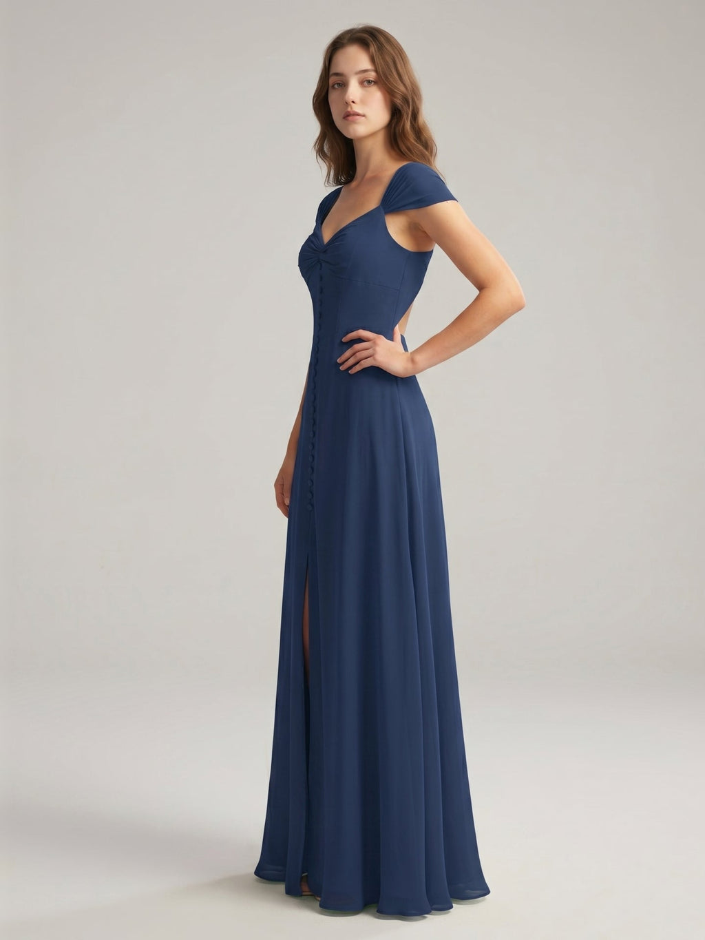 Navy Blue Chiffon A-Line Sweetheart Backless Floor-Length Bridesmaid Dress - Curvevia