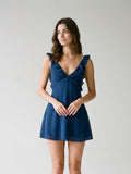 Navy Blue Chiffon A-Line V-Neck Backless Short Dress with Ruffles - Curvevia