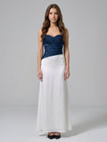 Navy Blue Matte Satin Column Straight Neck Back Zip Floor-Length Bridesmaid Dress - Curvevia