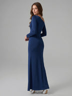Navy Blue Matte Satin Mermaid One Shoulder Back Zip Floor-Length Bridesmaid Dress - Curvevia