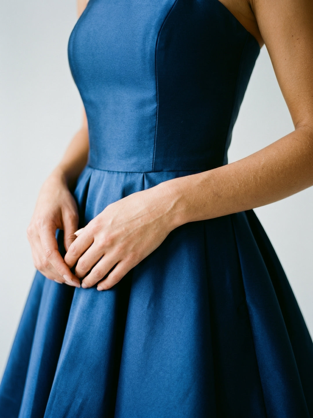 Navy Blue Satin A-Line One Shoulder Backless Short Homecoming Dress with Pleating - Curvevia