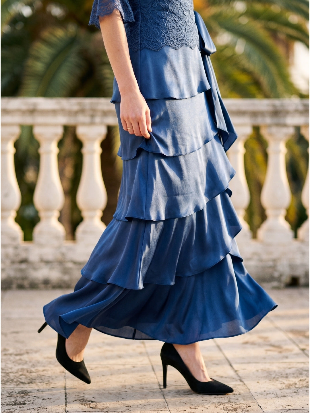 Navy Blue Satin column Scoop Neck Back Zip Floor-Length Mother of the Bride Dress with Bow - Curvevia