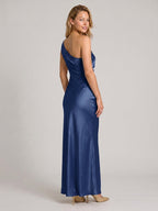 Navy Blue Sheath One Shoulder Side Zip Floor-Length Bridesmaid Dress - Curvevia