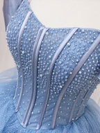 A-Line Blue Tulle Long Sweet Quinceanera Dress - Curvevia