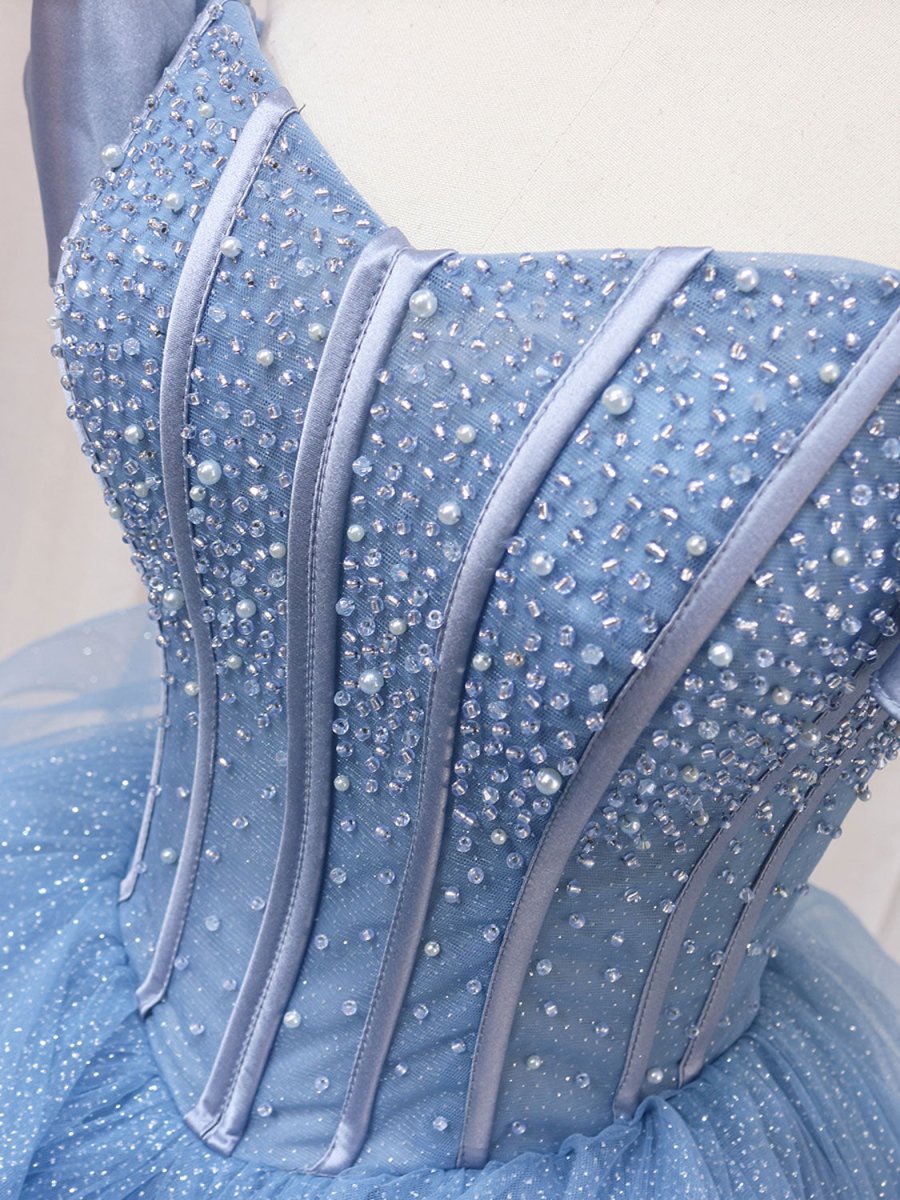A-Line Blue Tulle Long Sweet Quinceanera Dress - Curvevia