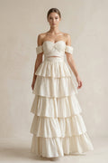 A-Line Beige Multi-Tiered Ruffles Wedding Dresses - Curvevia