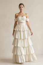 A-Line Beige Multi-Tiered Ruffles Wedding Dresses - Curvevia