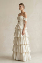 A-Line Beige Multi-Tiered Ruffles Wedding Dresses - Curvevia