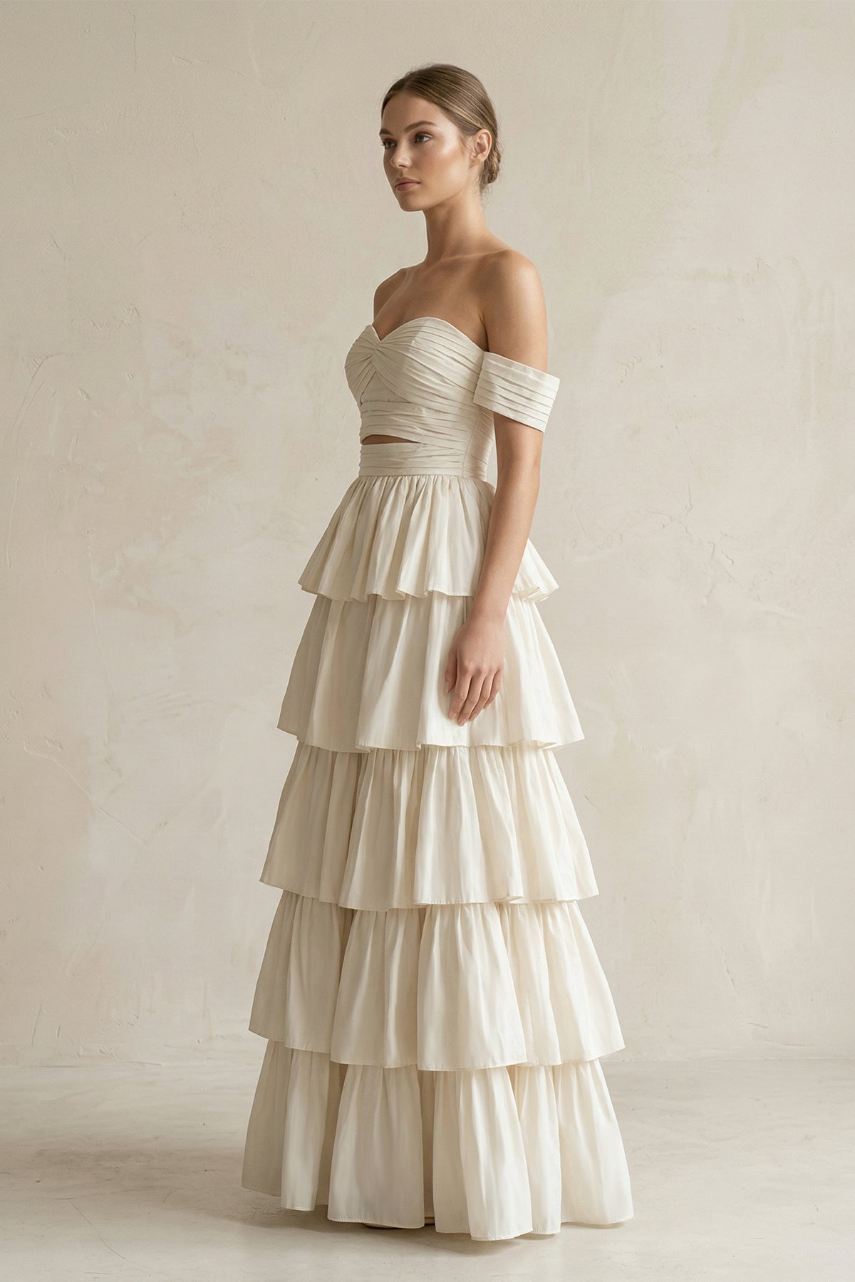A-Line Beige Multi-Tiered Ruffles Wedding Dresses - Curvevia