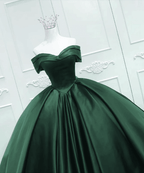 Off the Shoulder Ball Gown Dark Green Satin Quinceanera Dresses - Curvevia