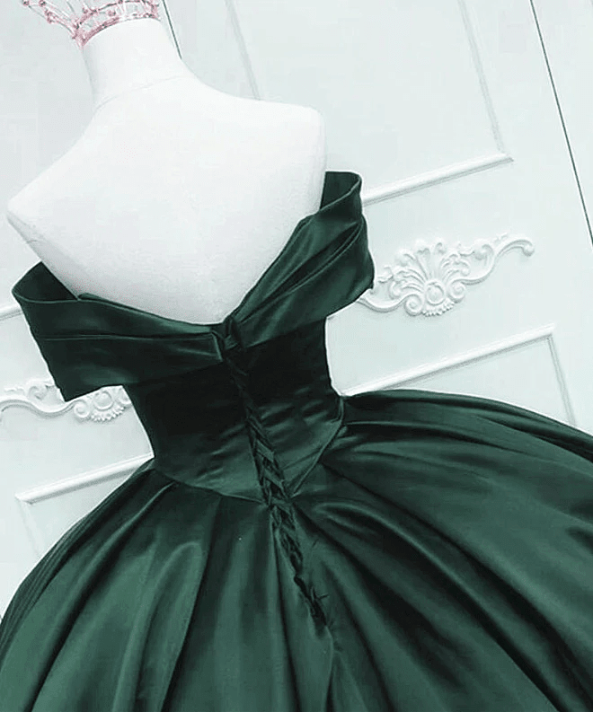 Off the Shoulder Ball Gown Dark Green Satin Quinceanera Dresses - Curvevia