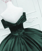 Off the Shoulder Ball Gown Dark Green Satin Quinceanera Dresses - Curvevia