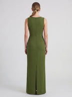 Simple Olive Green Stretch Knit A-Line Scoop Neck Back Zip Ankle-Length Bridesmaid Dress - Curvevia