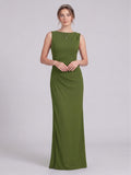 Simple Olive Green Stretch Knit A-Line Scoop Neck Back Zip Ankle-Length Bridesmaid Dress - Curvevia