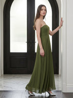 Olive Green Chiffon A-Line Off-the-Shoulder Backless Floor-Length Bridesmaid Dress - Curvevia