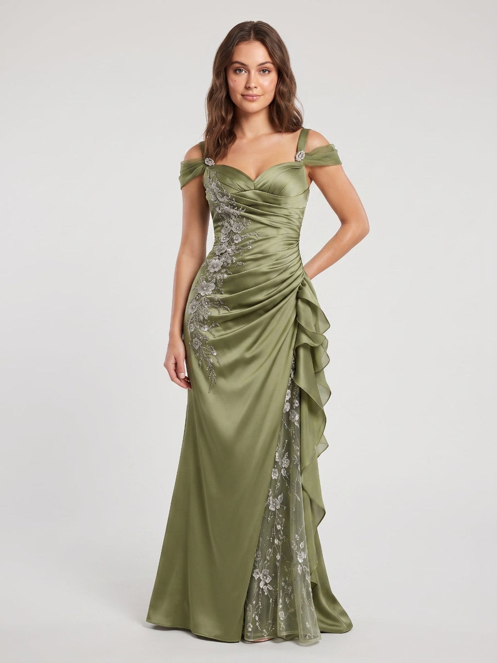 Olive Green Satin Mermaid Sweetheart Lace-Up Back Floor-Length Dress - Curvevia