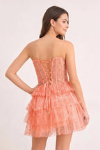 A-Line Strapless Scoop Tiered Sleeveless Short Homecoming Dress - Curvevia