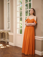 Orange Chiffon A-Line Sweetheart Back Zip Floor-Length Bridesmaid Dress with Pleats - Curvevia