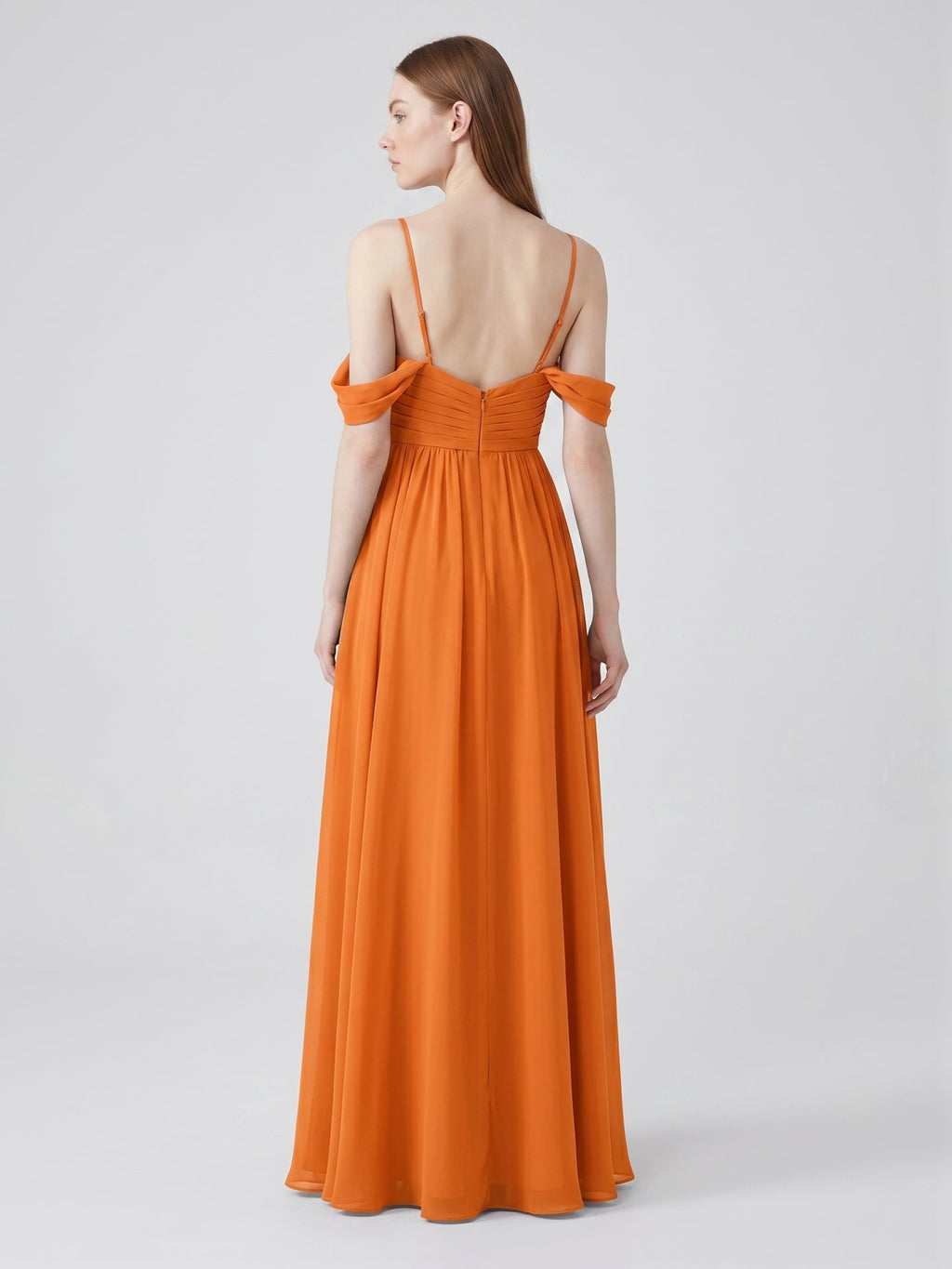 Orange Chiffon A-Line Sweetheart Back Zip Floor-Length Bridesmaid Dress with Pleats - Curvevia