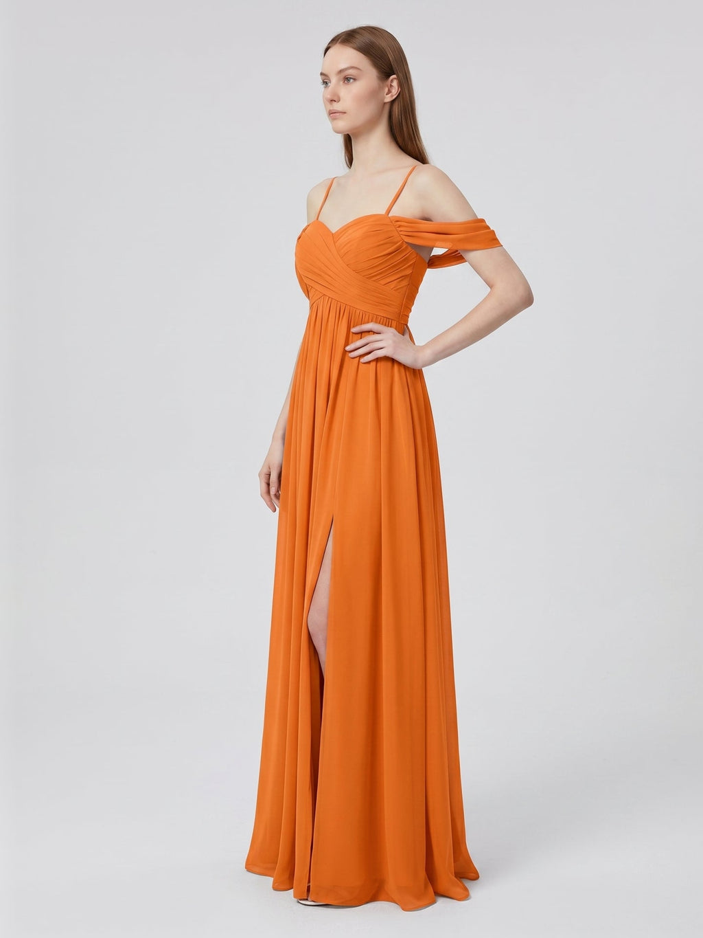 Orange Chiffon A-Line Sweetheart Back Zip Floor-Length Bridesmaid Dress with Pleats - Curvevia