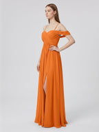 Orange Chiffon A-Line Sweetheart Back Zip Floor-Length Bridesmaid Dress with Pleats - Curvevia