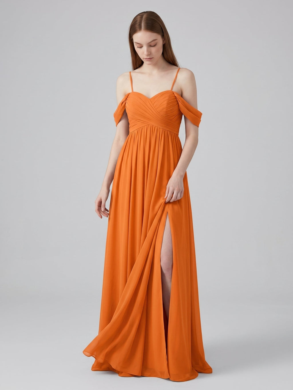 Orange Chiffon A-Line Sweetheart Back Zip Floor-Length Bridesmaid Dress with Pleats - Curvevia