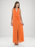 Orange Chiffon A-Line V-Neck Backless Ankle Bridesmaid Dress with Pleated Details - Curvevia