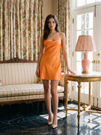 Orange Satin A-Line Scoop Neck Backless Short Prom Dress - Curvevia