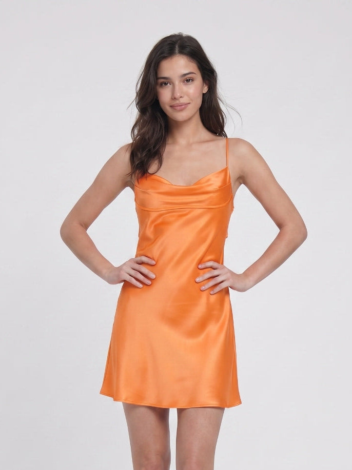 Orange Satin A-Line Scoop Neck Backless Short Prom Dress - Curvevia