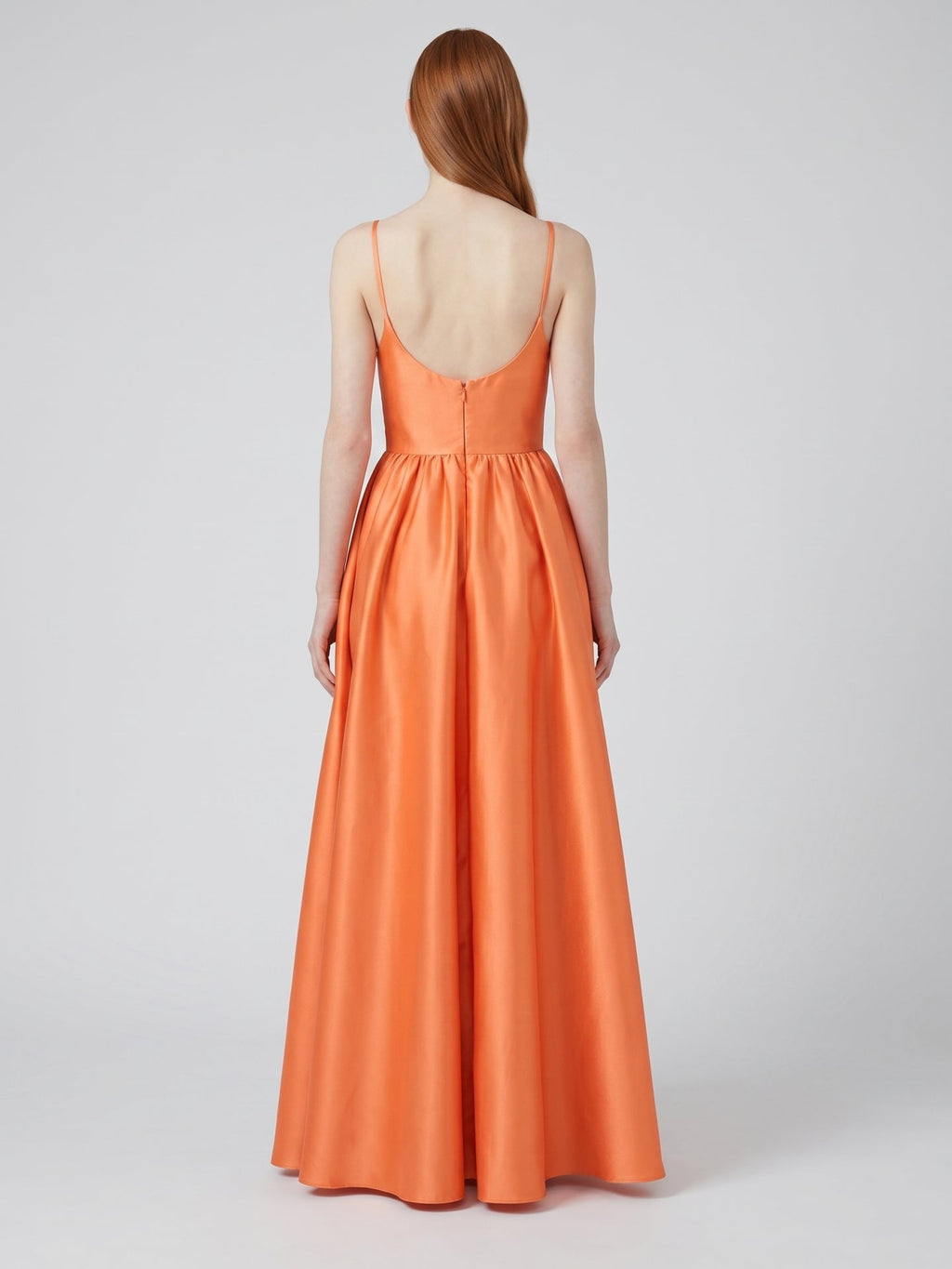 Orange Satin A-Line Square Neck Back Zip Floor-Length Bridesmaid Dress with Pleats - Curvevia