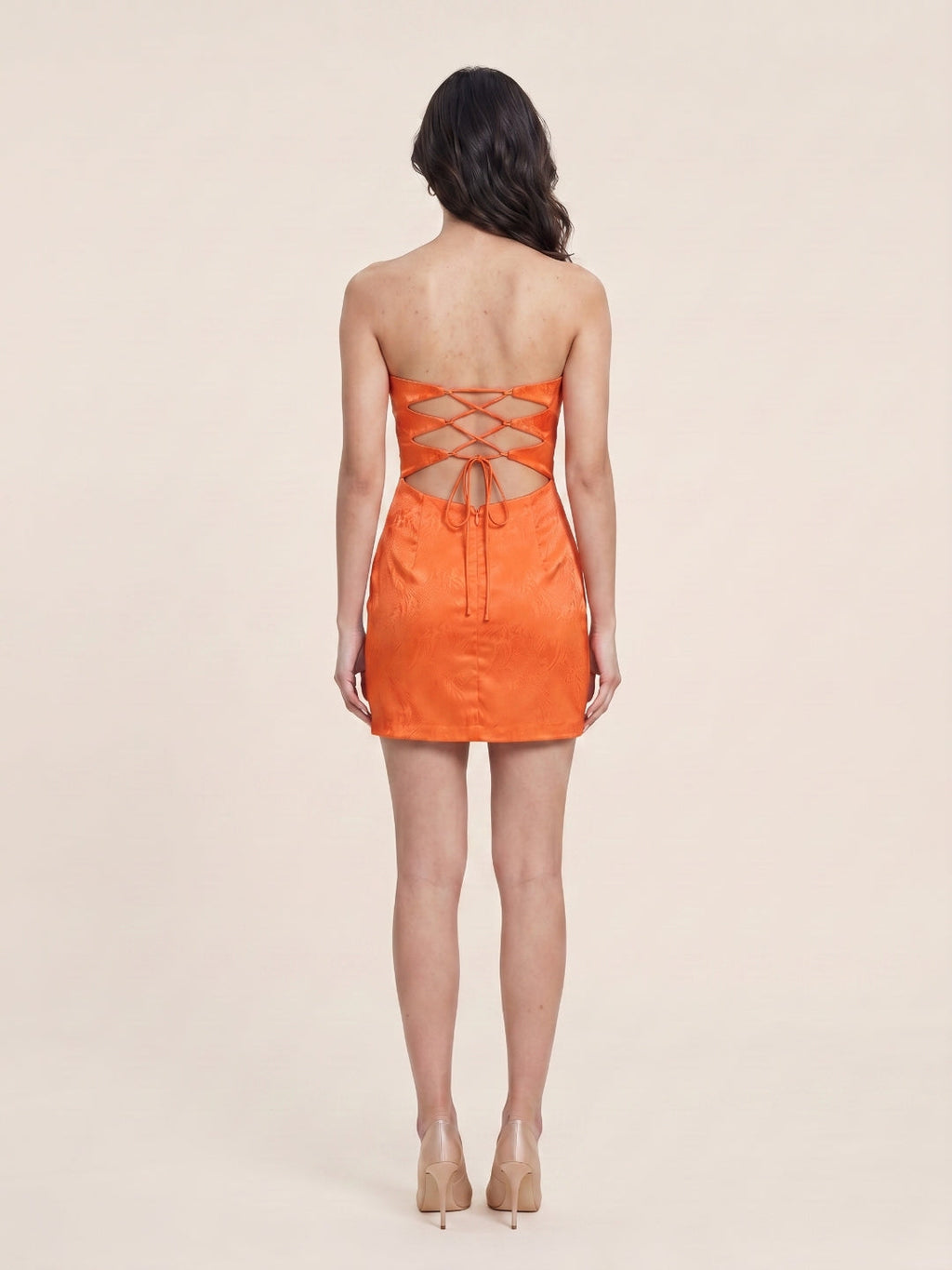 Orange Satin A-Line Straight Neck Keyhole Back Short Homecoming Dress with Pleats - Curvevia
