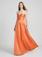 Orange Satin A-Line Sweetheart Back Zip Floor-Length Bridesmaid Dress with Pleats - Curvevia