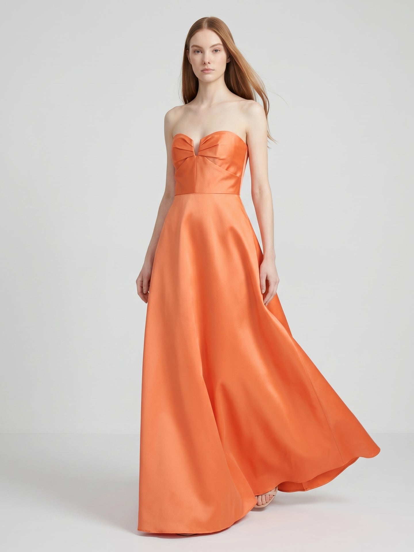 Orange Satin A-Line Sweetheart Back Zip Floor-Length Bridesmaid Dress with Pleats - Curvevia