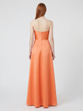 Orange Satin A-Line Sweetheart Back Zip Floor-Length Bridesmaid Dress with Pleats - Curvevia
