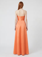 Orange Satin A-Line Sweetheart Back Zip Floor-Length Bridesmaid Dress with Pleats - Curvevia