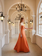 Orange Satin A-Line Sweetheart Back Zip Floor-Length Bridesmaid Dress with Pleats - Curvevia