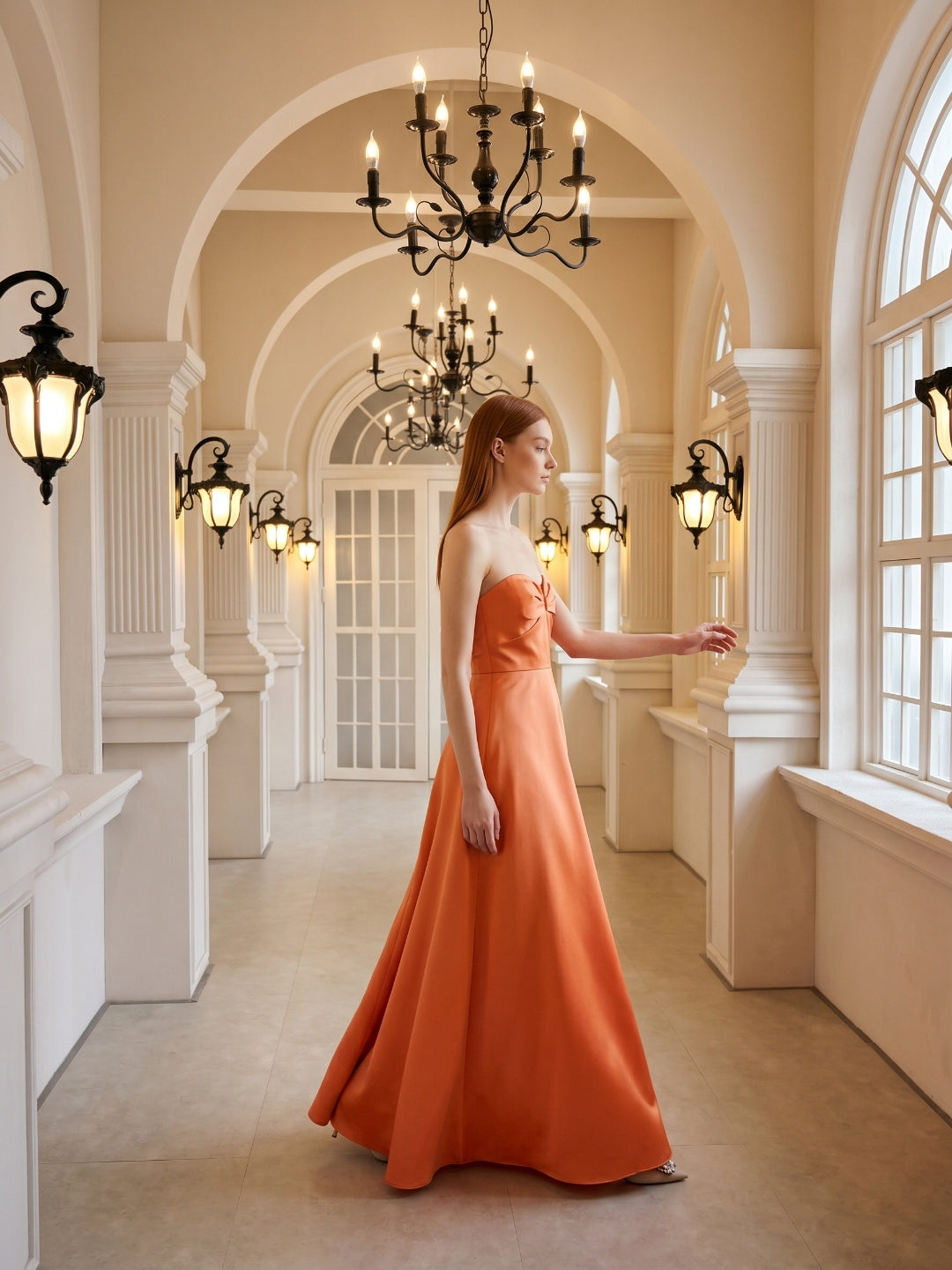 Orange Satin A-Line Sweetheart Back Zip Floor-Length Bridesmaid Dress with Pleats - Curvevia