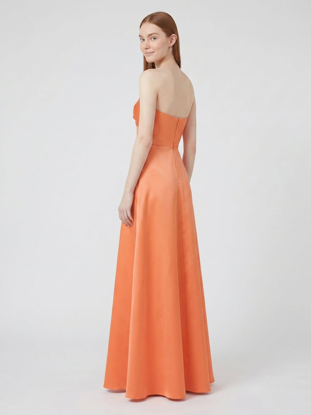 Orange Satin A-Line Sweetheart Back Zip Floor-Length Bridesmaid Dress with Pleats - Curvevia
