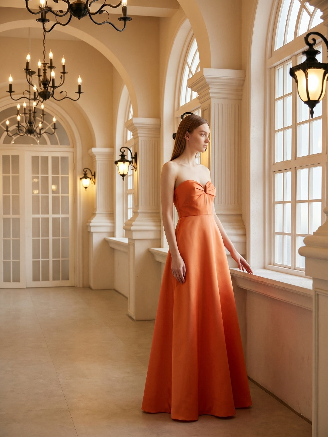 Orange Satin A-Line Sweetheart Back Zip Floor-Length Bridesmaid Dress with Pleats - Curvevia
