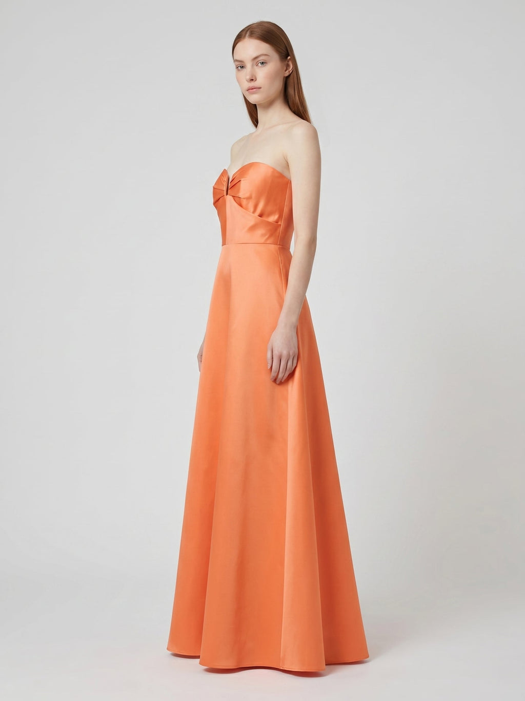 Orange Satin A-Line Sweetheart Back Zip Floor-Length Bridesmaid Dress with Pleats - Curvevia