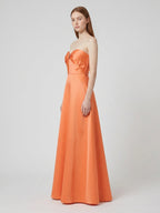 Orange Satin A-Line Sweetheart Back Zip Floor-Length Bridesmaid Dress with Pleats - Curvevia