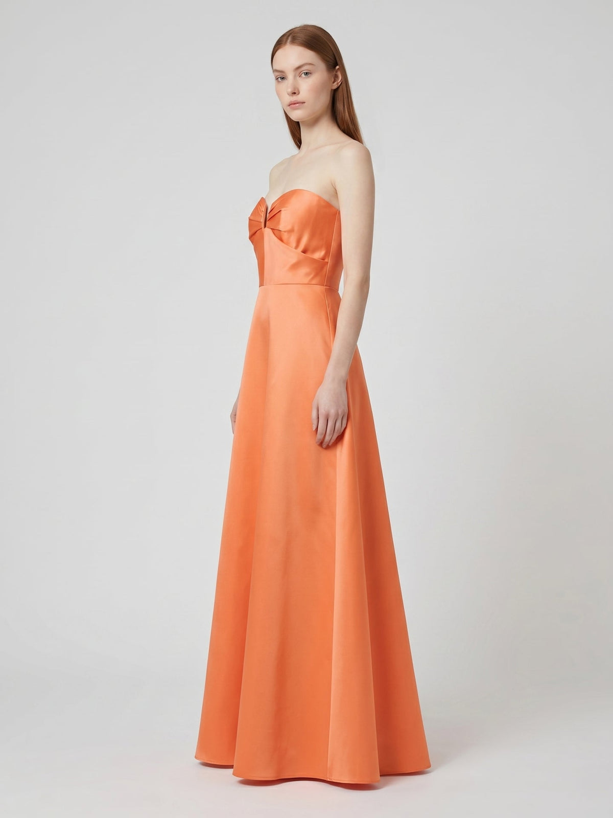 Orange Satin A-Line Sweetheart Back Zip Floor-Length Bridesmaid Dress with Pleats - Curvevia