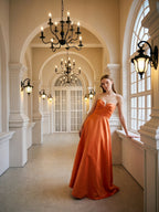 Orange Satin A-Line Sweetheart Back Zip Floor-Length Bridesmaid Dress with Pleats - Curvevia
