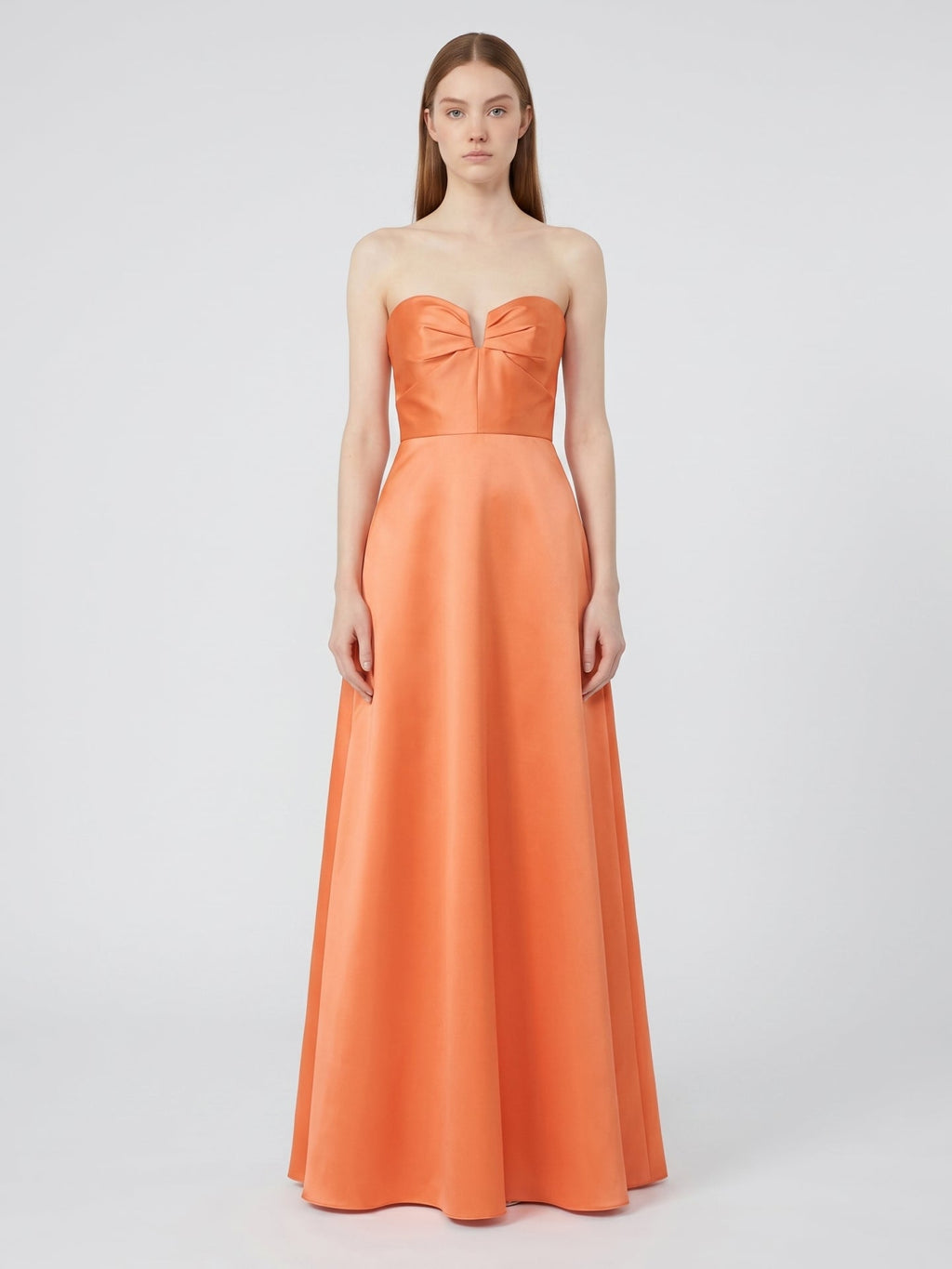 Orange Satin A-Line Sweetheart Back Zip Floor-Length Bridesmaid Dress with Pleats - Curvevia