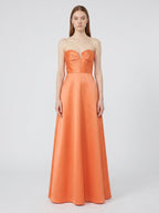 Orange Satin A-Line Sweetheart Back Zip Floor-Length Bridesmaid Dress with Pleats - Curvevia