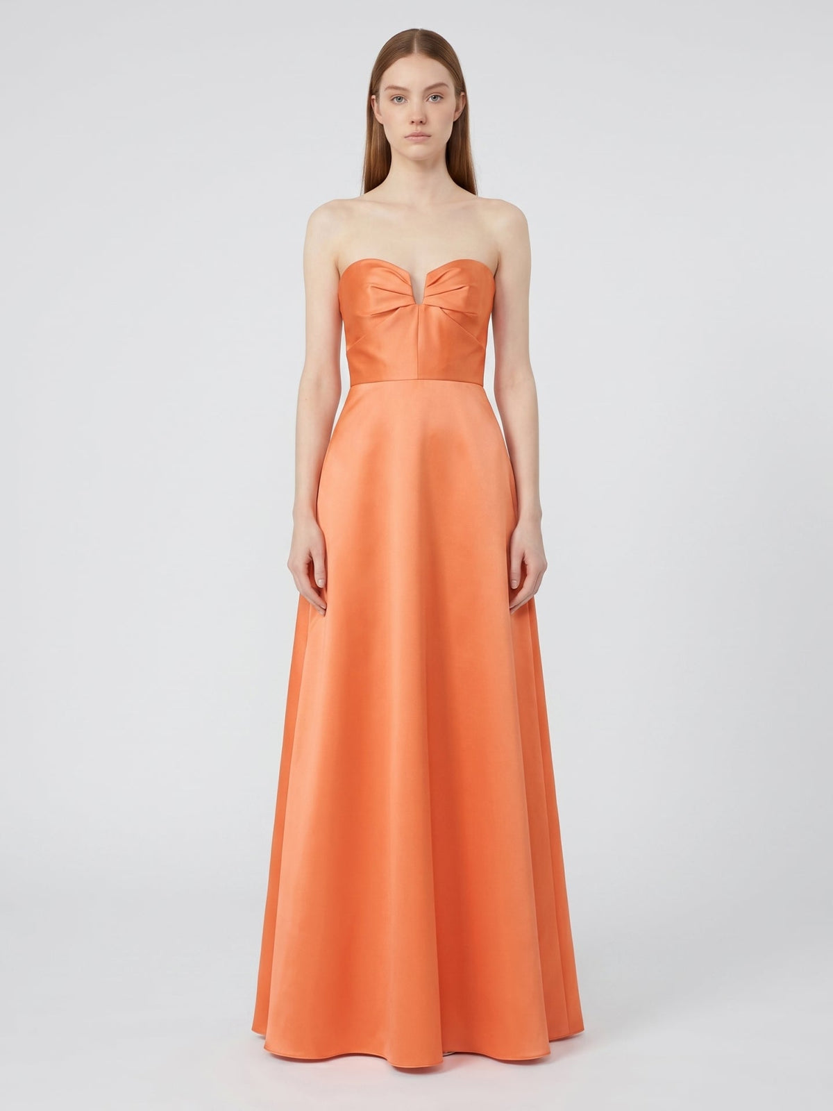 Orange Satin A-Line Sweetheart Back Zip Floor-Length Bridesmaid Dress with Pleats - Curvevia
