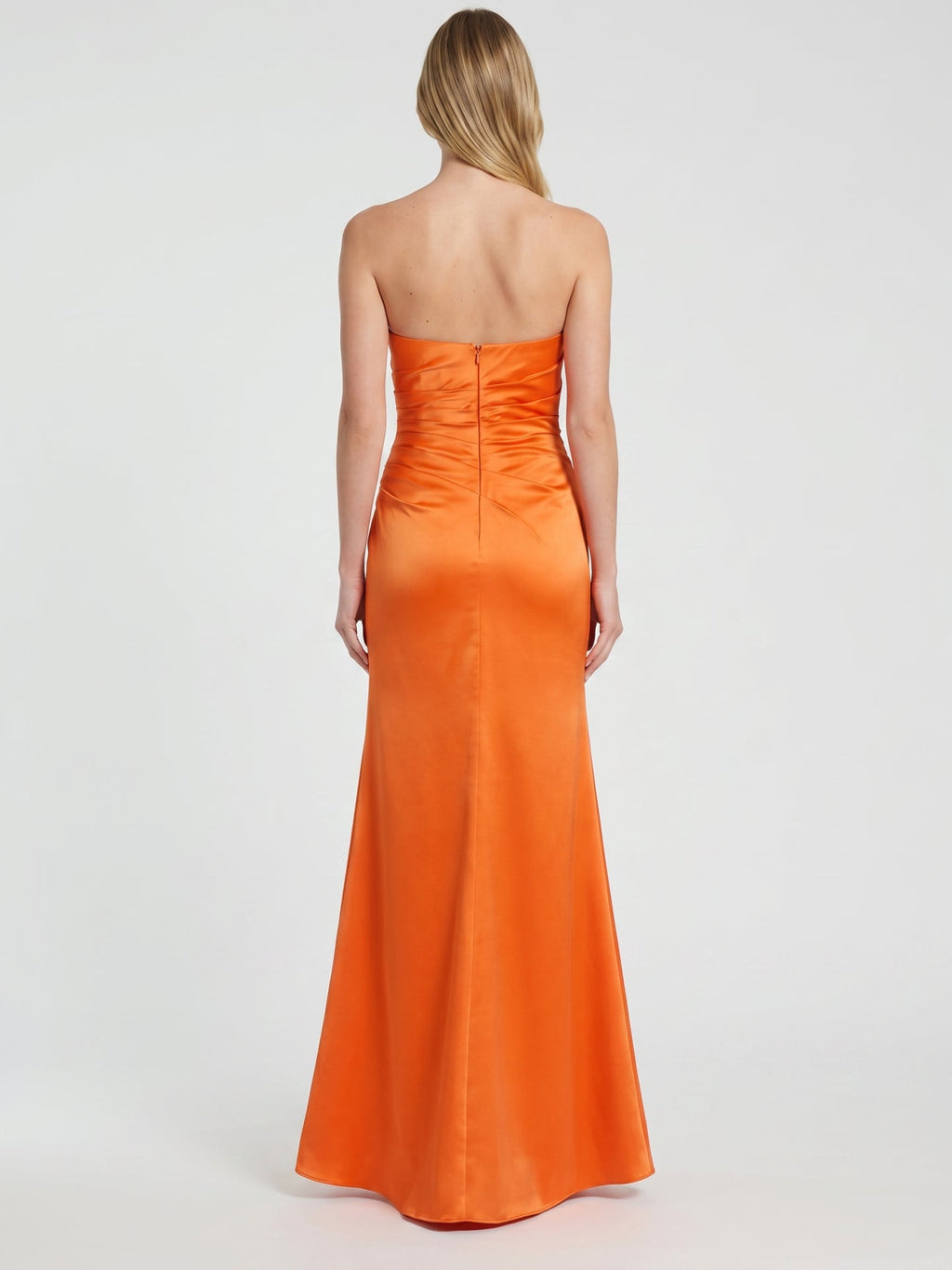 Orange Satin A-Line Sweetheart Backless Ankle Bridesmaid Dress with Pleated Details - Curvevia